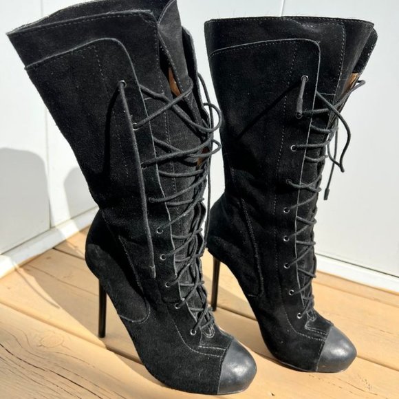 L.A.M.B. Black Lace Up Prudence Boots - Picture 1 of 9